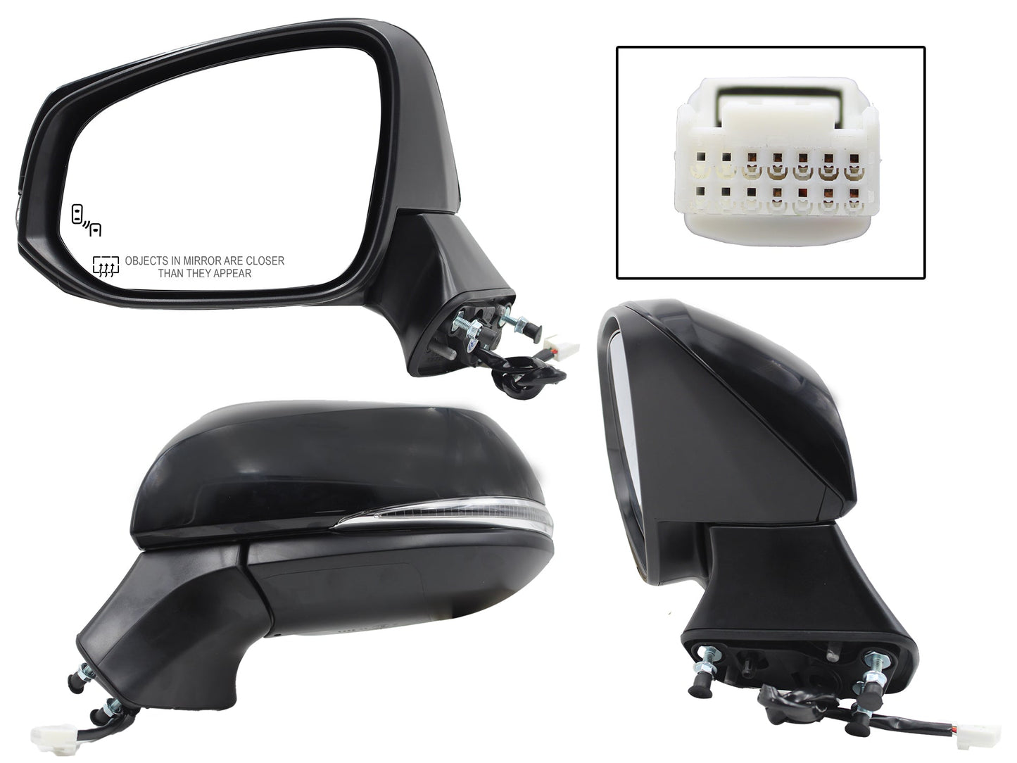 ESPEJO IZQ ELECT NEGRO P/PINTAR C/LUZ DIRECCIONAL C/DESEMPAÑANTE C/DETECTOR PUNTO CIEGO (8PINES)