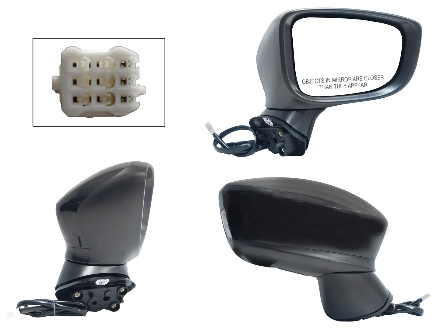 ESPEJO DER ELECT NEGRO P/PINTAR C/LUZ DIRECCIONAL C/DESEMPAÑANTE (6PINES) (SEDAN/H-BACK)