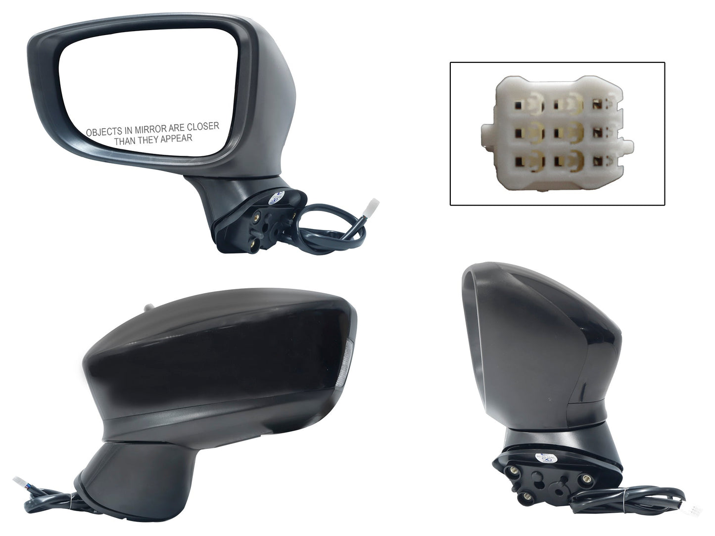 ESPEJO IZQ ELECT NEGRO P/PINTAR C/LUZ DIRECCIONAL C/DESEMPAÑANTE (6PINES) (SEDAN/H-BACK)