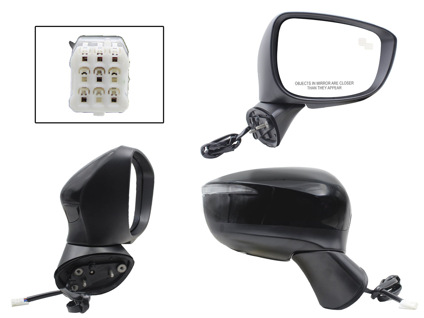 ESPEJO DER ELECT NEGRO P/PINTAR C/LUZ DIRECCIONAL C/DESEMPAÑANTE C/DETECTOR PUNTO CIEGO (6PINES)