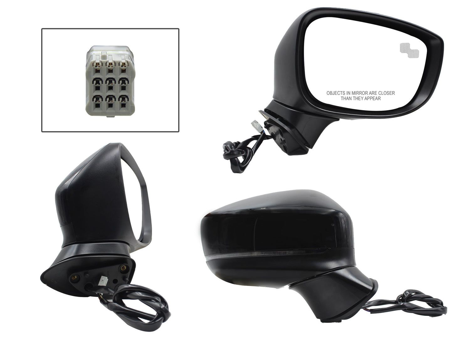 ESPEJO DER ELECT NEGRO P/PINTAR C/LUZ DIRECCIONAL C/DESEMPAÑANTE C/DETECTOR PUNTO CIEGO (7PINES)