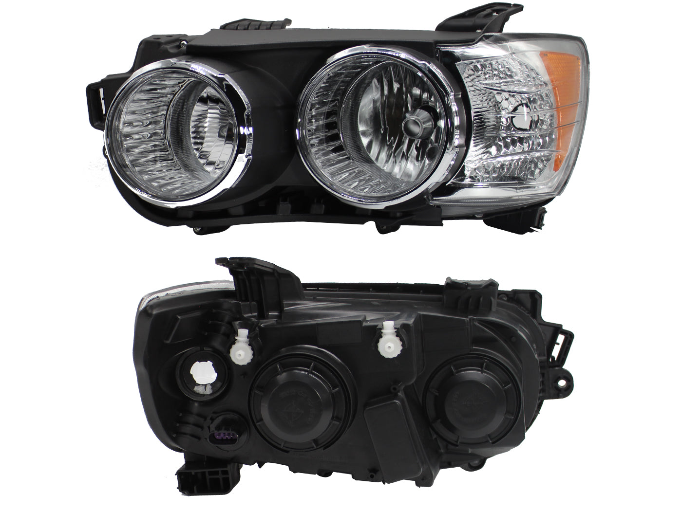 FARO IZQ F/CROMADO C/MICA AMBAR C/ARILLO CROMO (3PINES)