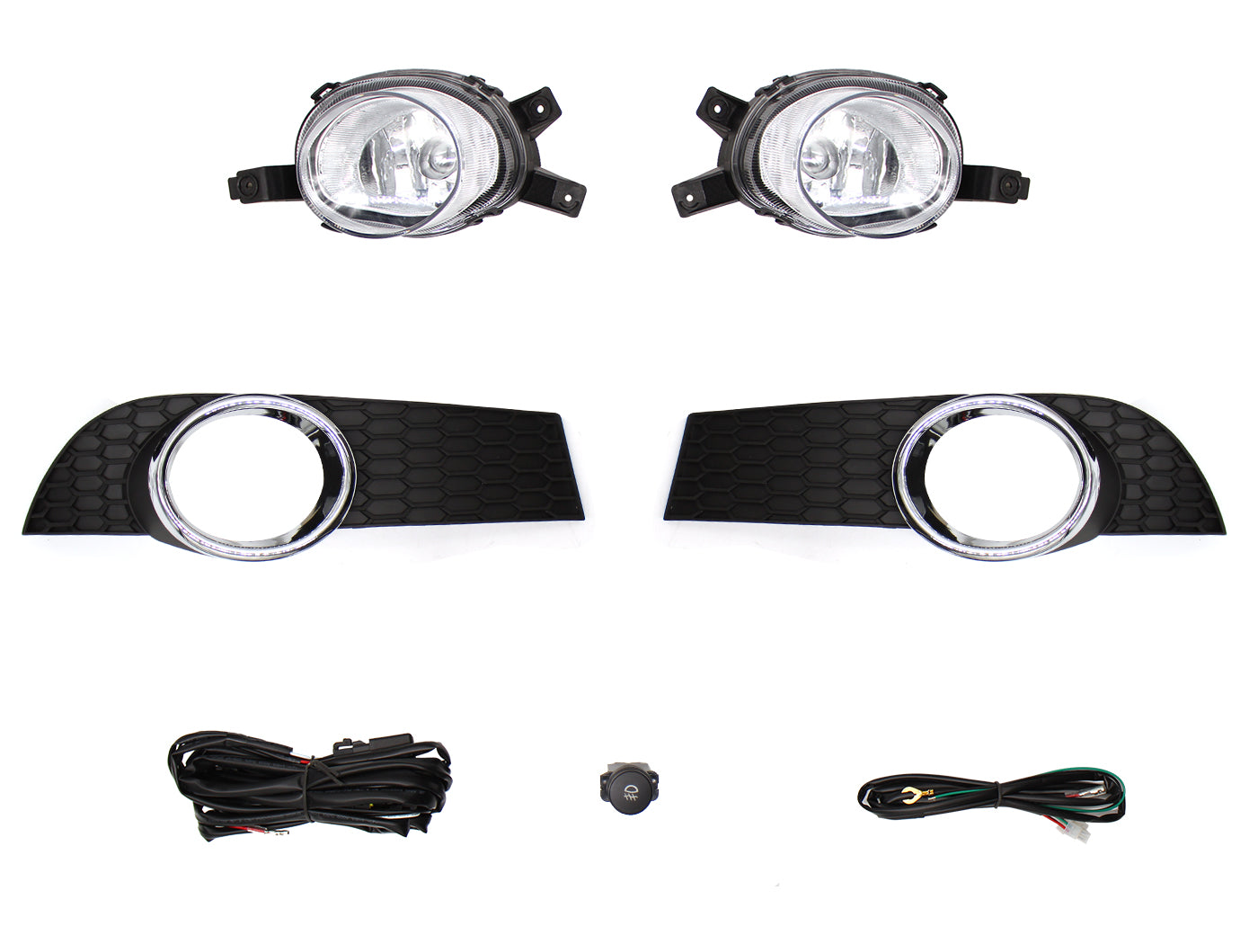 KIT FARO AUX C/CABLES C/REJILLAS ARILLO CROMO C/FOCOS