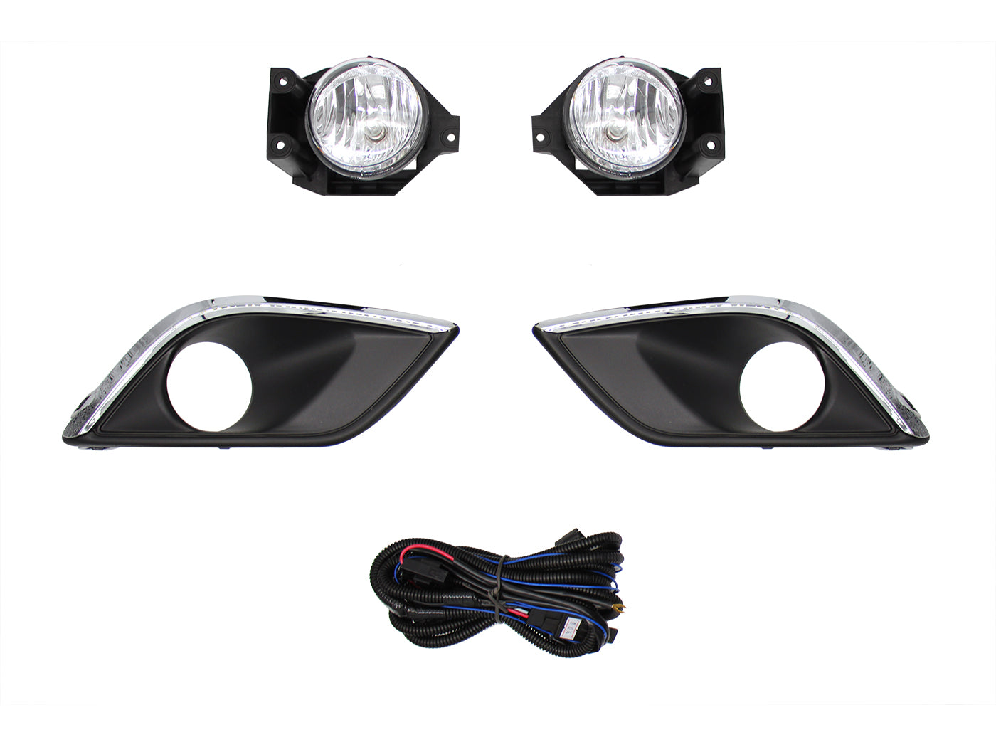 KIT FARO AUX C/CABLES C/REJILLAS NEGRAS FILO CROMO C/FOCOS