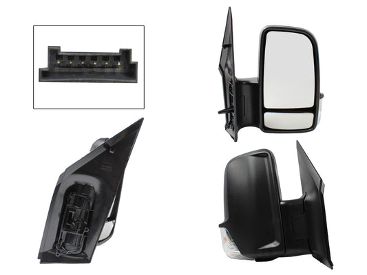 ESPEJO DER ELECT NEGRO POROSO C/LUZ DIRECCIONAL (2 LUNAS) (6PINES) (VW CRAFTER 08-18)