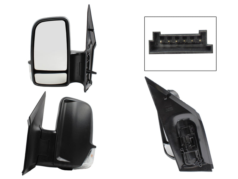 ESPEJO IZQ ELECT NEGRO POROSO C/LUZ DIREC (2 LUNAS) (6PINES) (VW CRAFTER 08-18)
