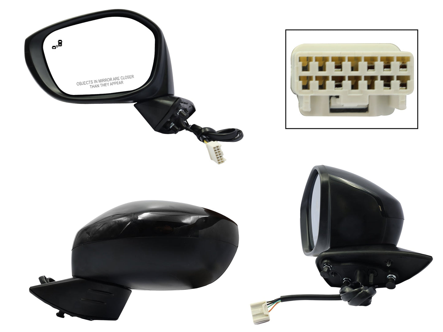 ESPEJO IZQ ELECT NEGRO P/PINTAR C/DETECTOR PUNTO CIEGO (7PINES) 4PTAS