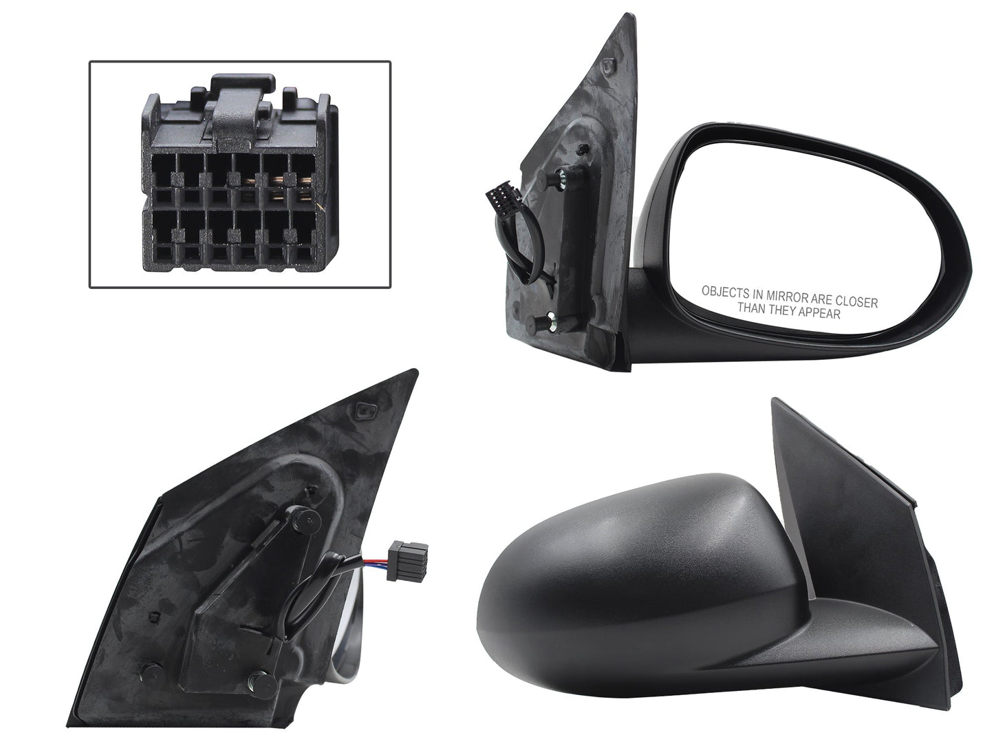 ESPEJO DER ELECT NEGRO POROSO (3PINES)