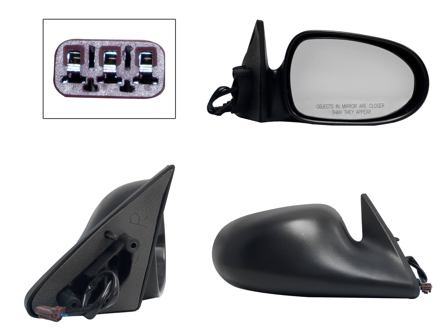 ESPEJO DER ELECT NEGRO POROSO (3PINES)