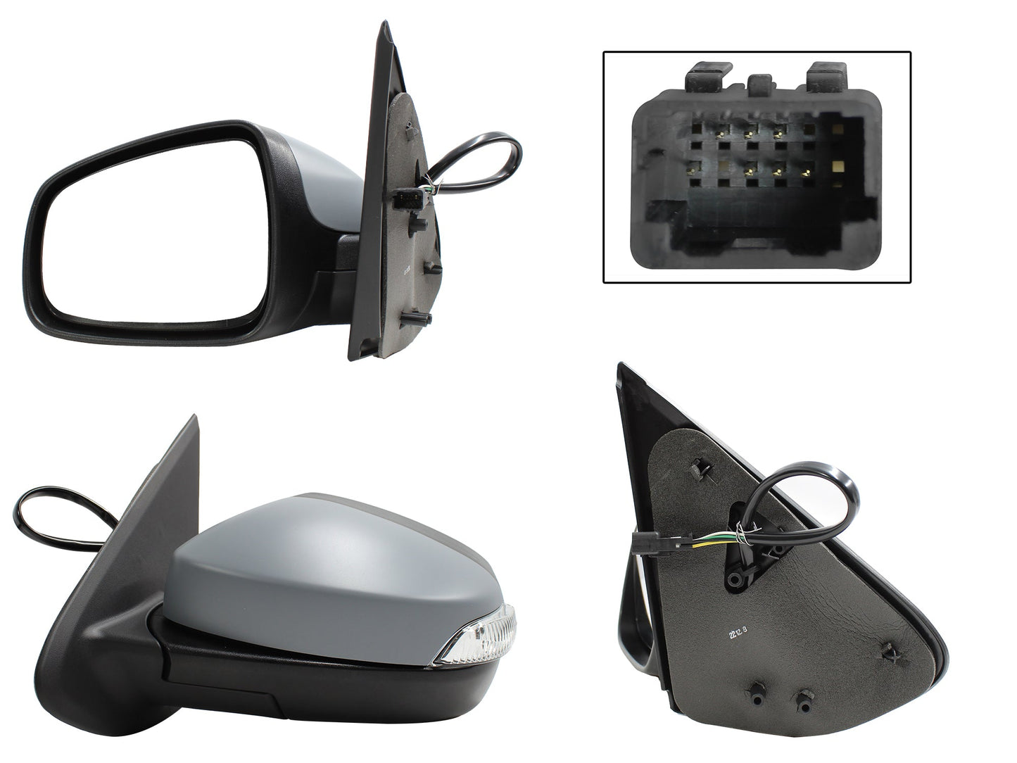 ESPEJO IZQ ELECT GRIS P/PINTAR C/LUZ DIRECCIONAL C/DESEMPAÑANTE (7PINES) (SANDERO-STEPWAY 16-20)