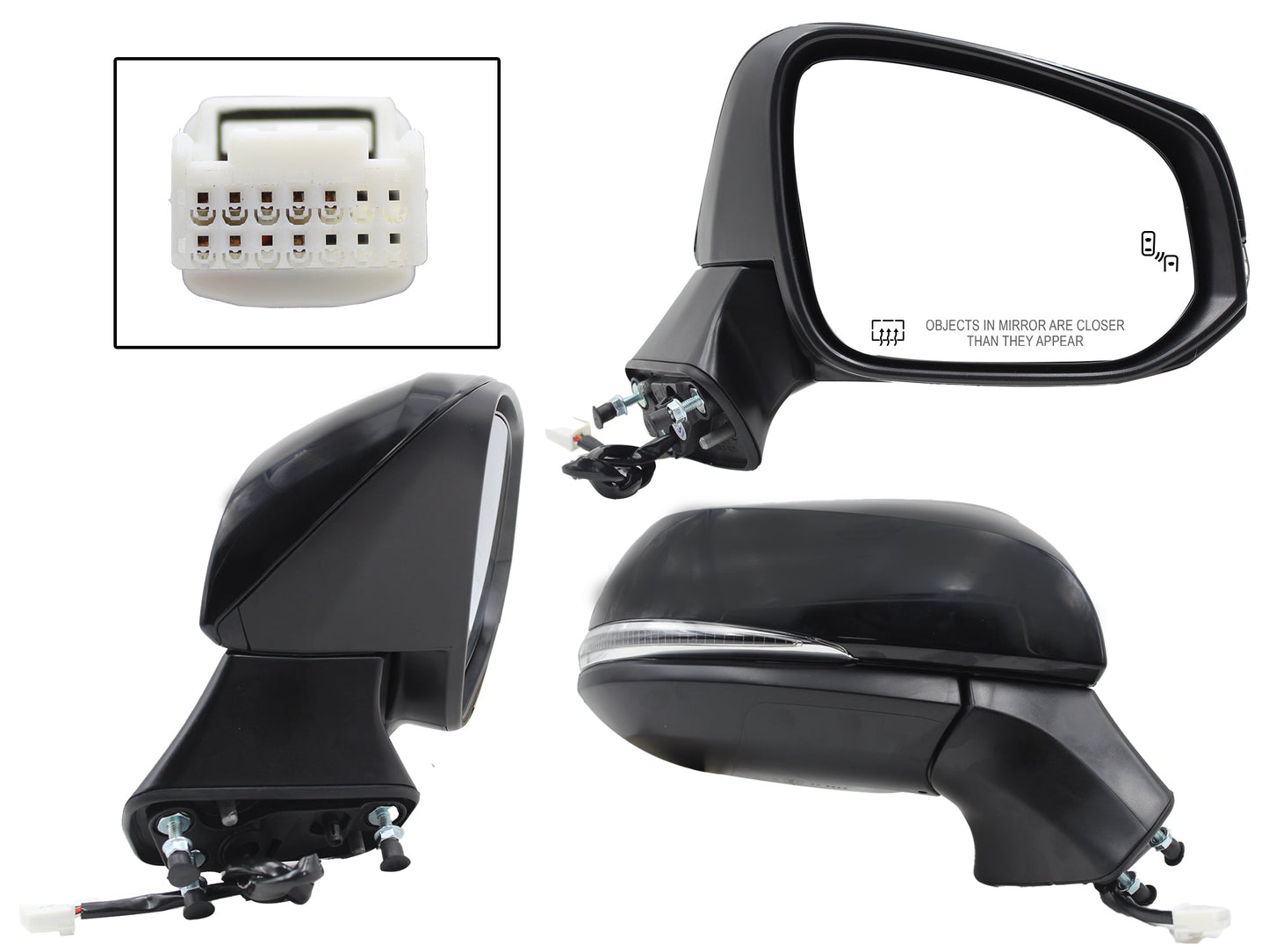 ESPEJO DER ELECT NEGRO P/PINTAR C/LUZ DIRECCIONAL C/DESEMPAÑANTE C/DETECTOR PUNTO CIEGO (8PINES)