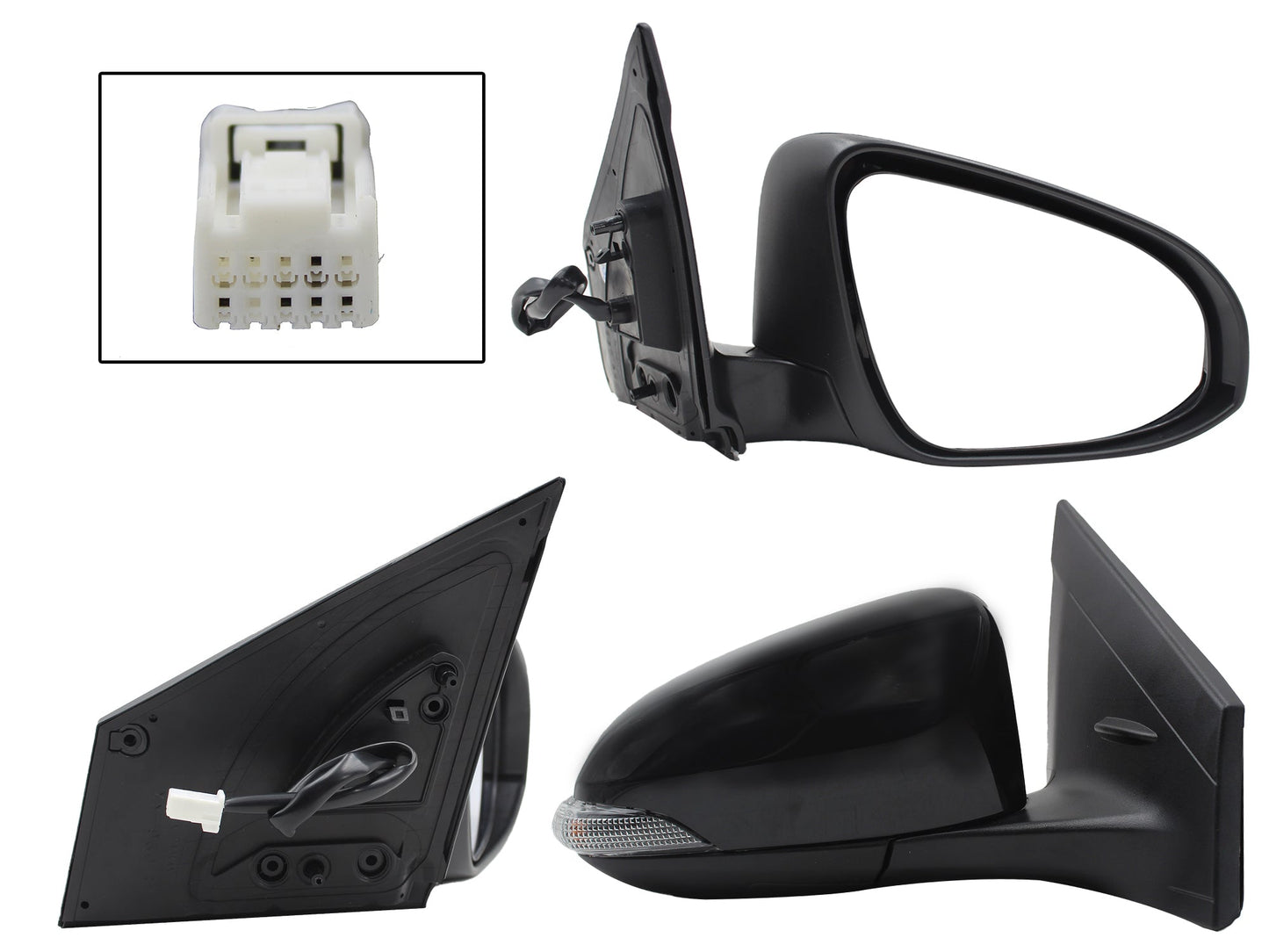 ESPEJO DER ELECT NEGRO P/PINTAR C/LUZ DIRECCIONAL (5PINES) (SEDAN/H-BACK)