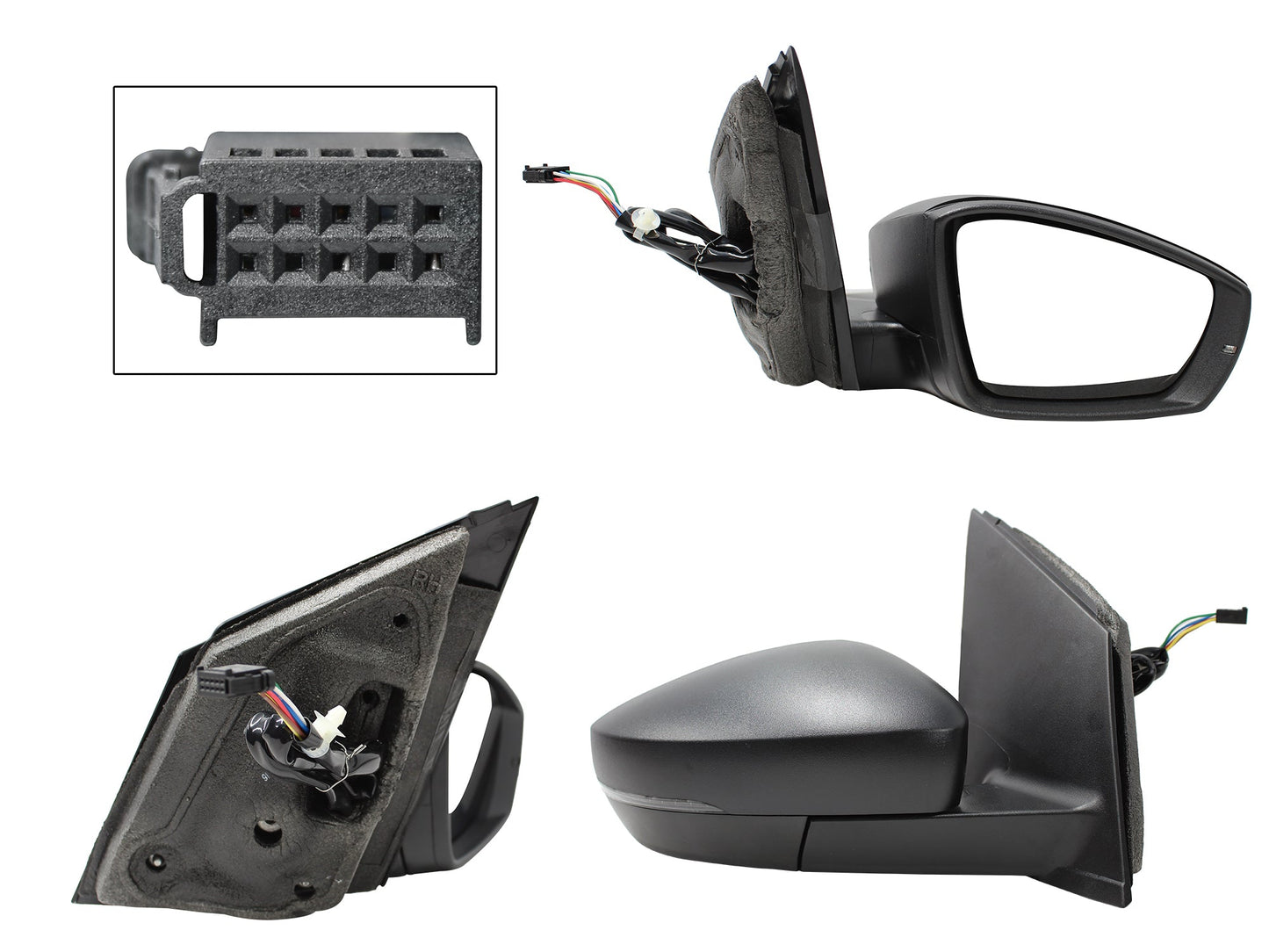 ESPEJO DER ELECT NEGRO POROSO C/LUZ DIRECCIONAL C/DESEMPAÑANTE (6PINES) (POLO 13-22)