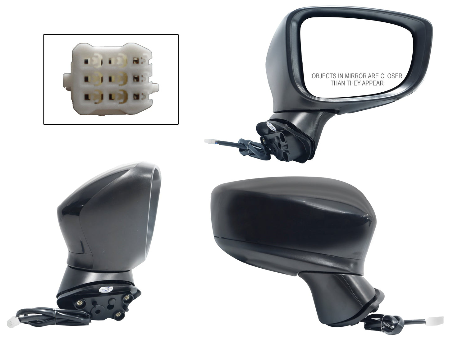 ESPEJO DER ELECT NEGRO P/PINTAR (3PINES) (SEDAN/H-BACK)