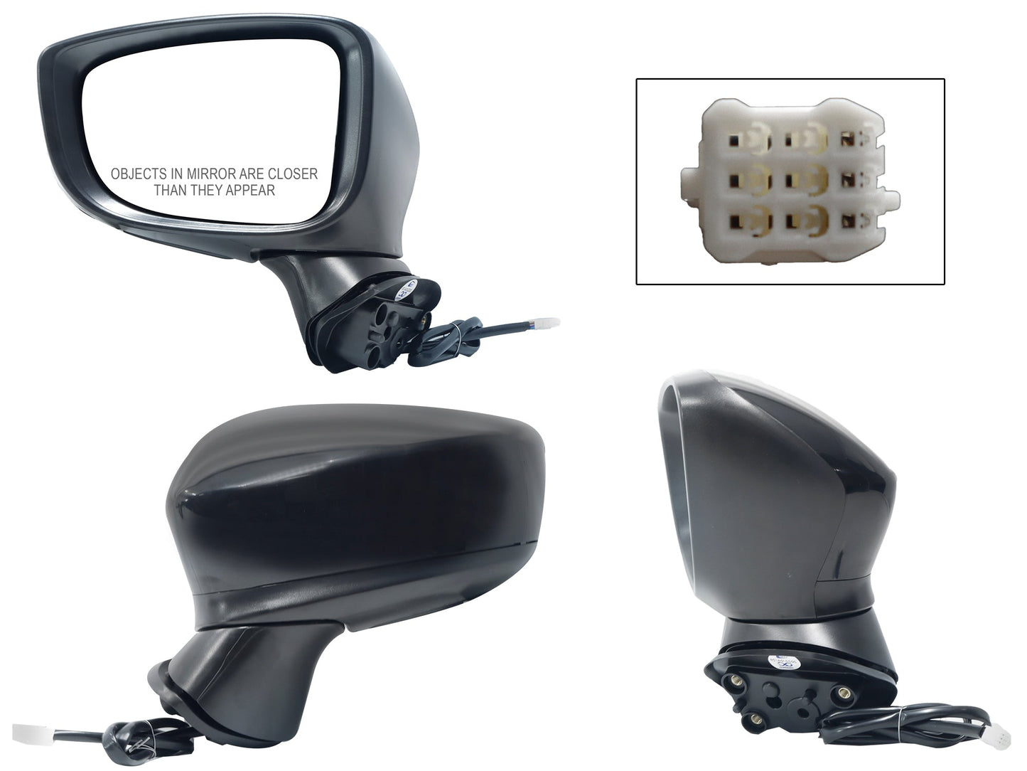 ESPEJO IZQ ELECT NEGRO P/PINTAR (3PINES) (SEDAN/H-BACK)