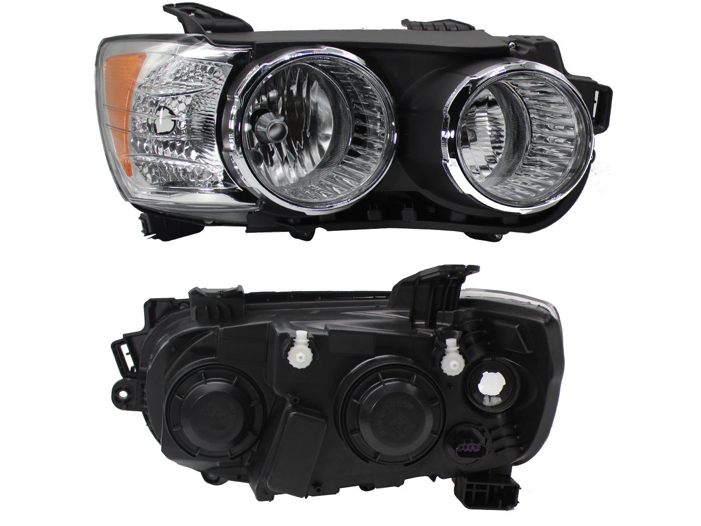 FARO DER F/CROMADO C/MICA AMBAR C/ARILLO CROMO (3PINES)