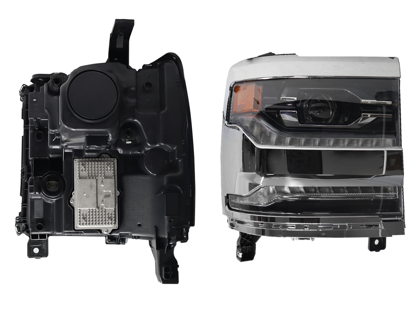 FARO DER F/NEGRO C/LED C/LUPA C/MICA AMBAR FILO CROMO