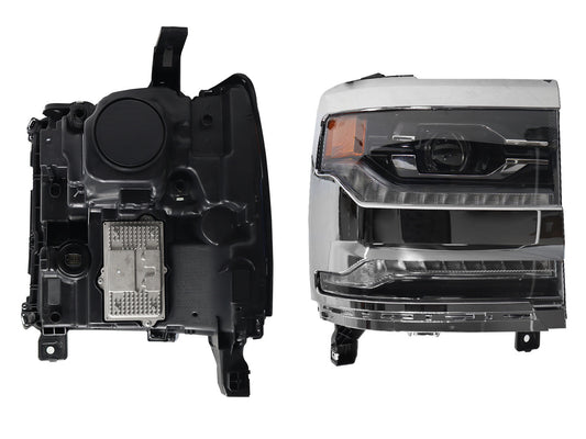 FARO DER F/NEGRO C/LED C/LUPA C/MICA AMBAR FILO CROMO