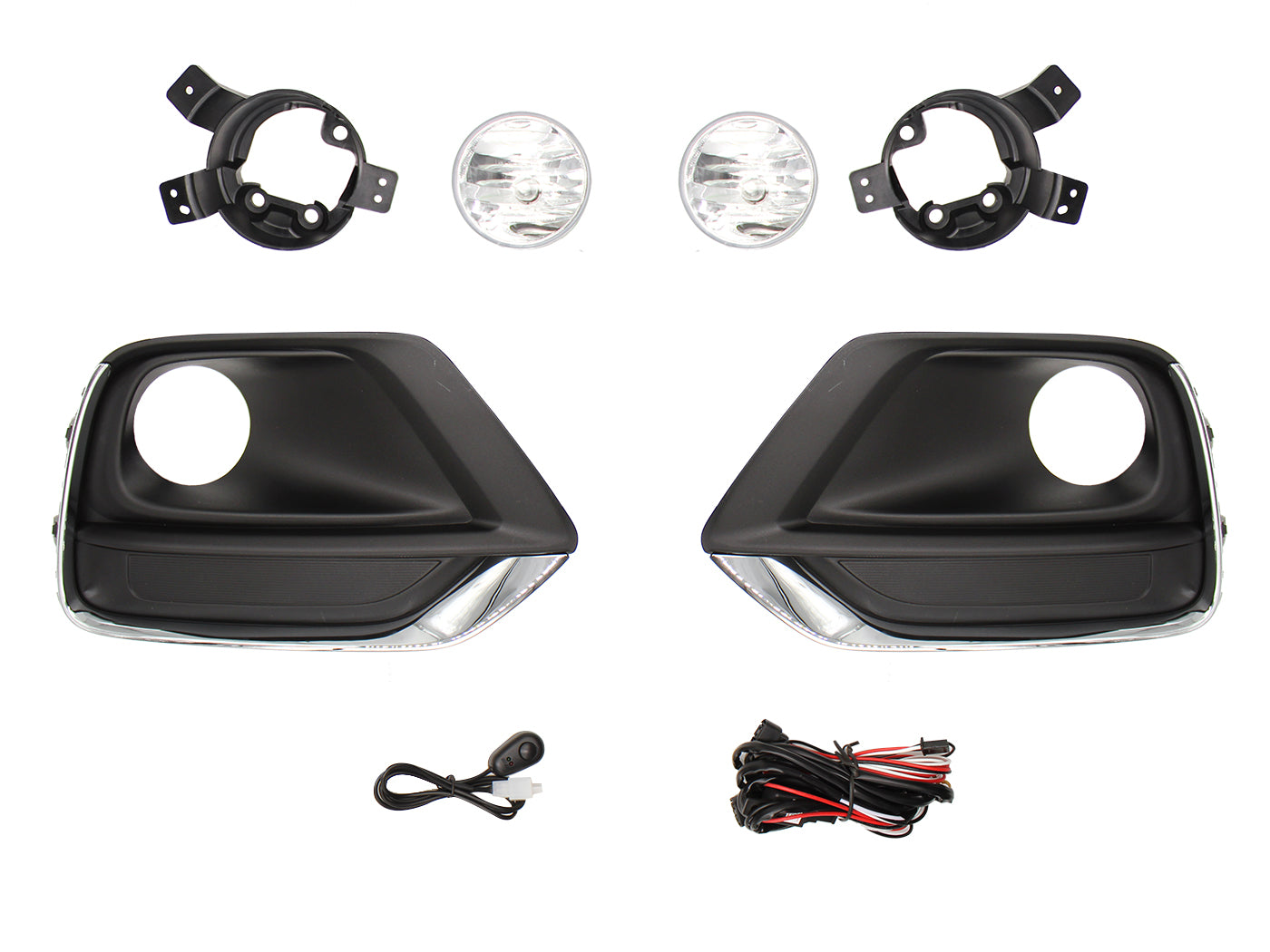 KIT FARO AUX C/CABLES C/REJILLAS NEGRAS FILO CROMO C/FOCOS