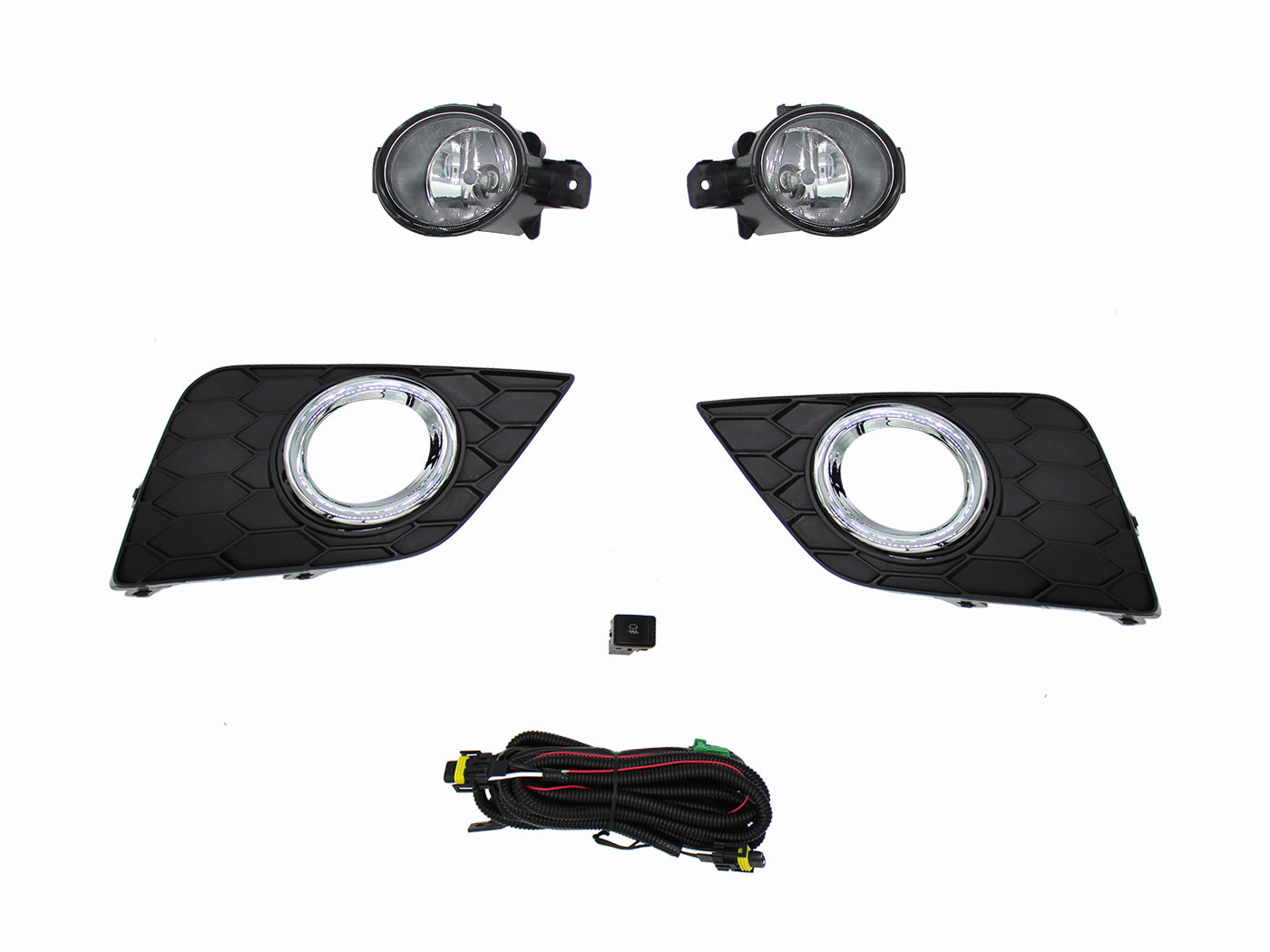 KIT FARO AUX C/CABLES C/REJILLAS ARILLO CROMO C/FOCOS