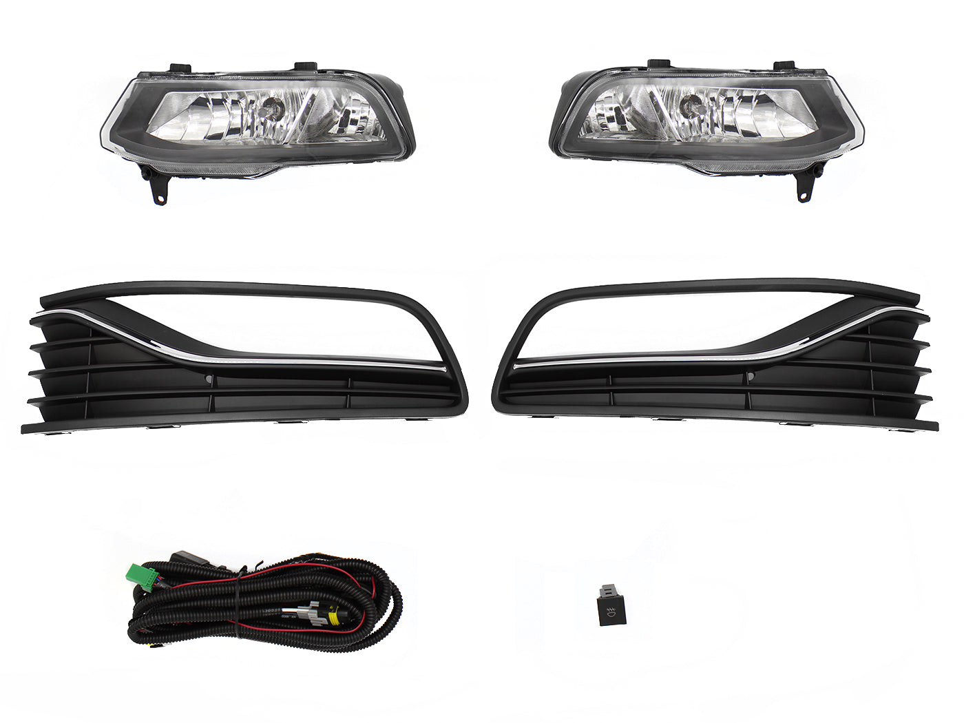 KIT FARO AUX C/CABLES C/REJILLAS NEGRAS FILO CROMO C/FOCOS